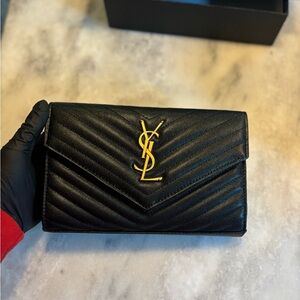 Saint Laurent Black Quilted Clutch with Gold Accents